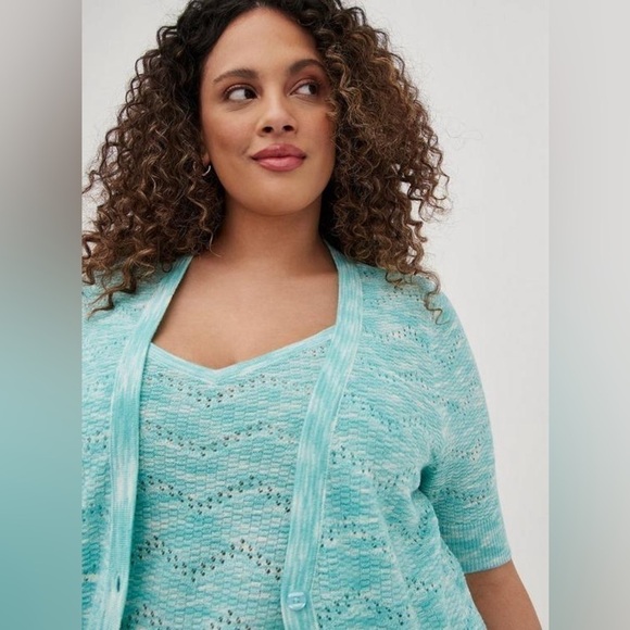 Torrid Pointelle Cardigan V-Neck Short Sleeve Sweater size 2X - Picture 3 of 11